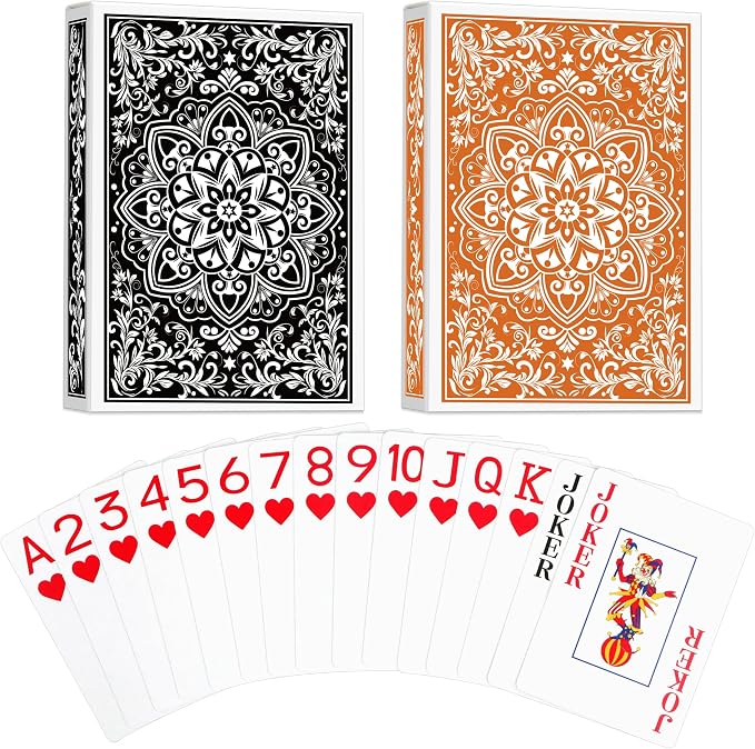 Playing Cards, Deck of Cards, Poker Cards, Jumbo Poker Size Large Print Playing Cards for Adults Seniors, Card Games for Family Game Night Table Games Magic Casino Theme Party (Black and Orange)