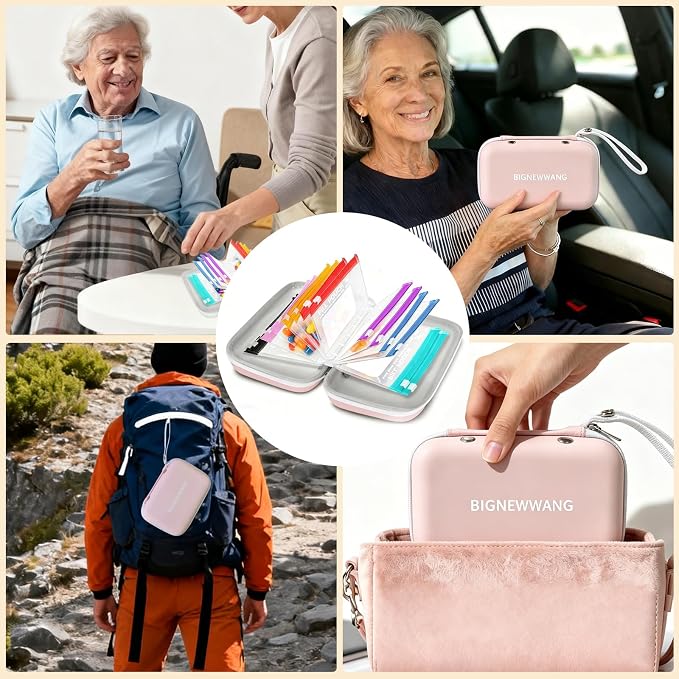 Extra Large Weekly Waterproof Pill Organizer Set, Reusable Pill Bags with 14 Coded AM PM Pouches for Home and Travel, 7 Day Portable Medicine Pill Case for Fish Oils, Vitamins (Pink)