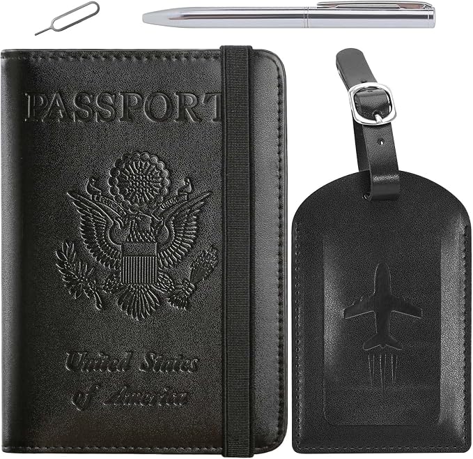 Passport Holder With Luggage Tag, Travel Essentials, Passport Cover | Passport Wallet, Travel Accessories, RFID Blocking, Synthetic Leather Card Case, International Must Haves, For Women Men
