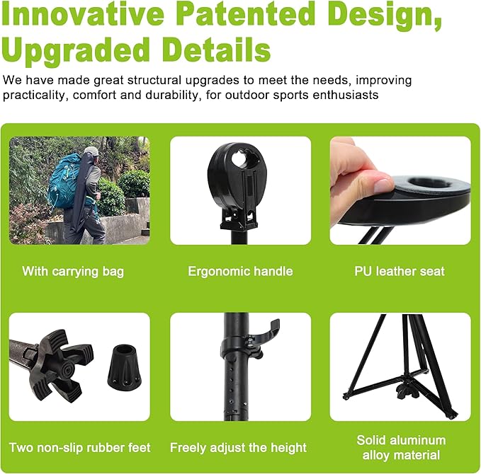 ALEVMOOM Folding Walking Cane with seat for Men & Women,2-in-1 Adjustable Portable Cane Chair,Walking Stick with Seat for Seniors & Adults,Crutches Stool with Carry Bag for Hiking Traveling