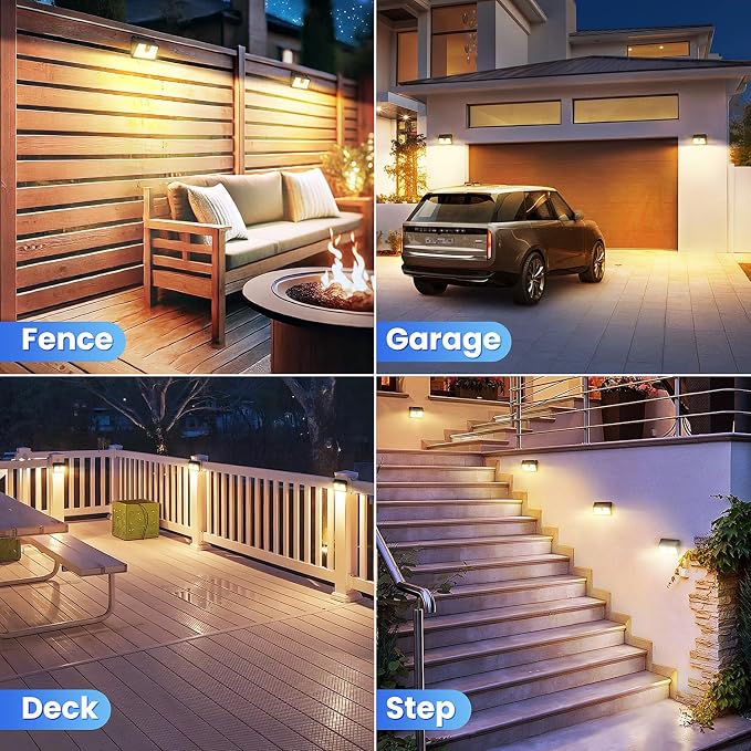 [4 Packs] Solar Motion Sensor Outdoor Lights, Super Bright Solar Lights Outdoor Waterproof, 3 Lighting Modes Security Wall Light for Outside Walking Dog Fence Backyard Deck Garden Door Step Garage