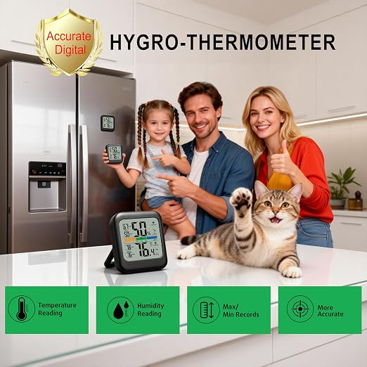 G.CATACC Room Thermometer Indoor Hygrometer Temperature Humidity Monitor | 5s Fast Refresh, 2.8" Large LCD, Battery included, Accurate Sensor for Home Office Baby Nursery Greenhouse Reptile Incubator