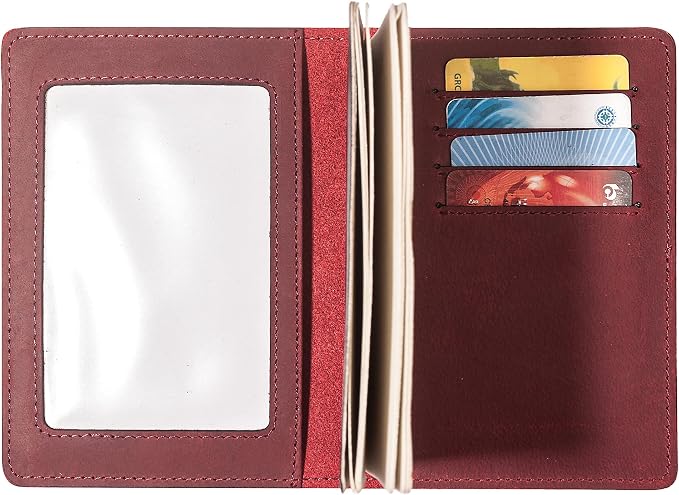 RFID-Blocking Genuine Leather Passport Holder - Travel Document Organizer Wallet for Men & Women, Durable Slim Travel Accessories with Card Slots (Wine Red)
