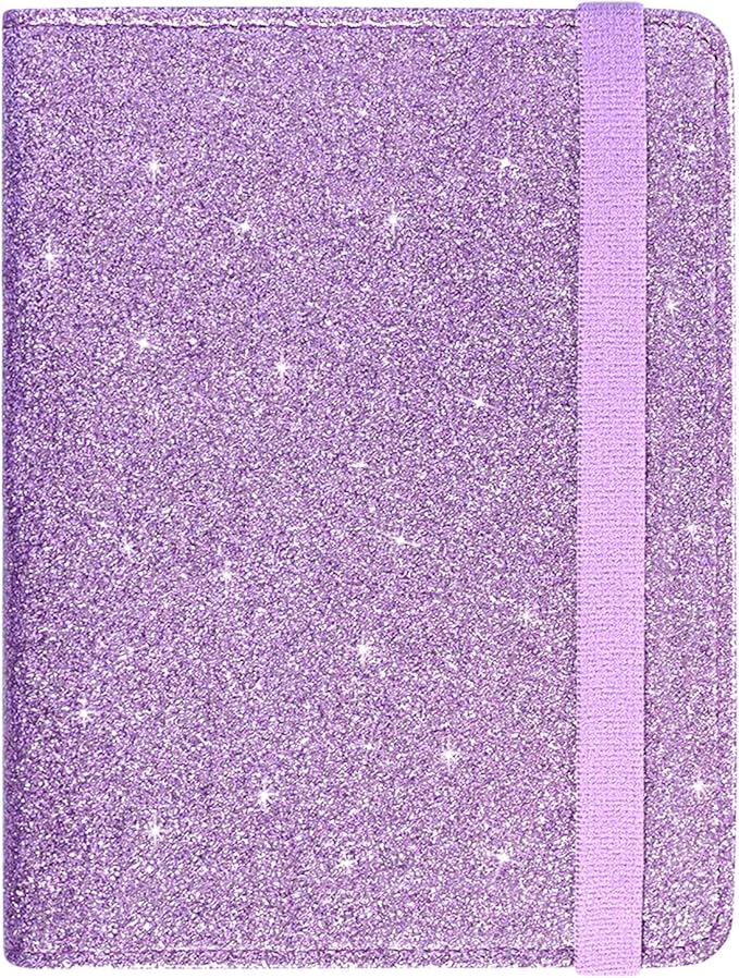 ACdream Unisex Faux Leather Passport and Vaccine Card Holder, Glitter Purple, RFID Blocking, Protects Valuable Information