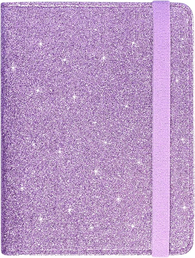 ACdream Passport Holder Cover, Leather Travel Wallet Case, RFID Blocking Document Organizer Protecrtor, with Slots for Credit Cards, Boarding Pass, for Women and Men, Glitter Purple
