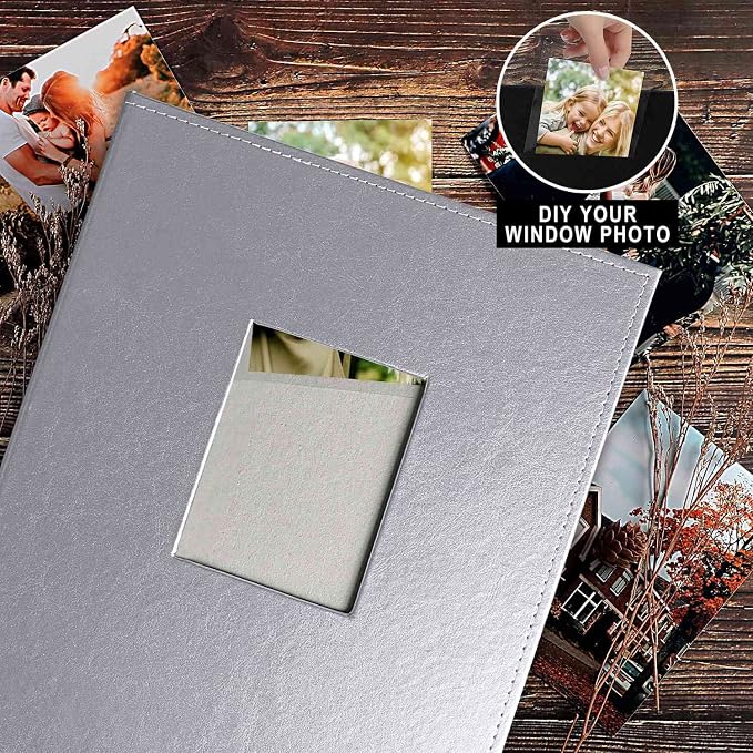 Ywlake Photo Album 4x6 400 Pockets, Leather Photo Albums Holds 400 Vertical Pictures Only Silver