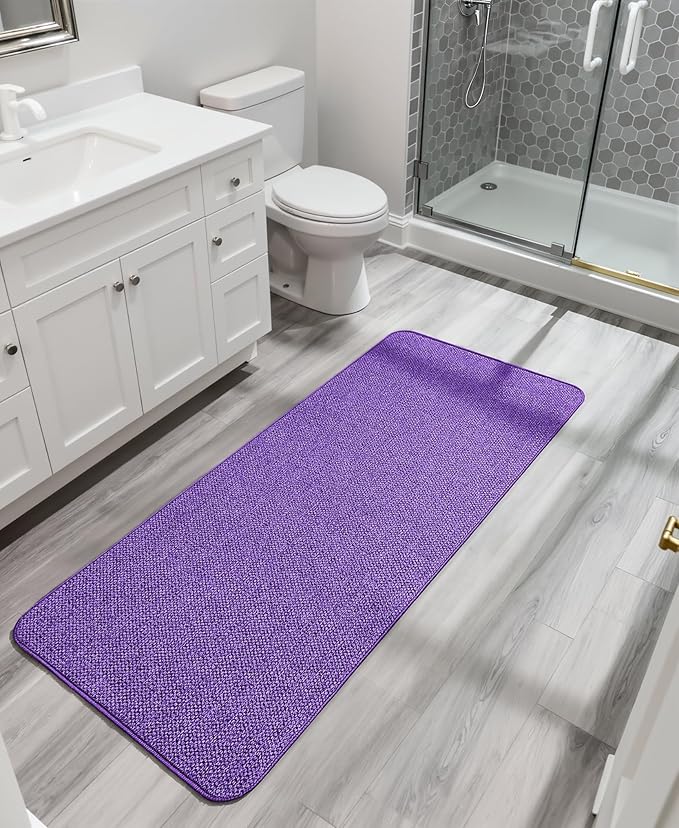 Bath Mat,Ultra Thin Bathroom Runner Rugs,Large Bath Mats for Bathroom,Quick Dry,Non-Slip,Machine Washable,Low Pile,Bath Rug,Shower Outside,Sink,Home Decor Accessories.Purple,2'x5'（24x60inch）