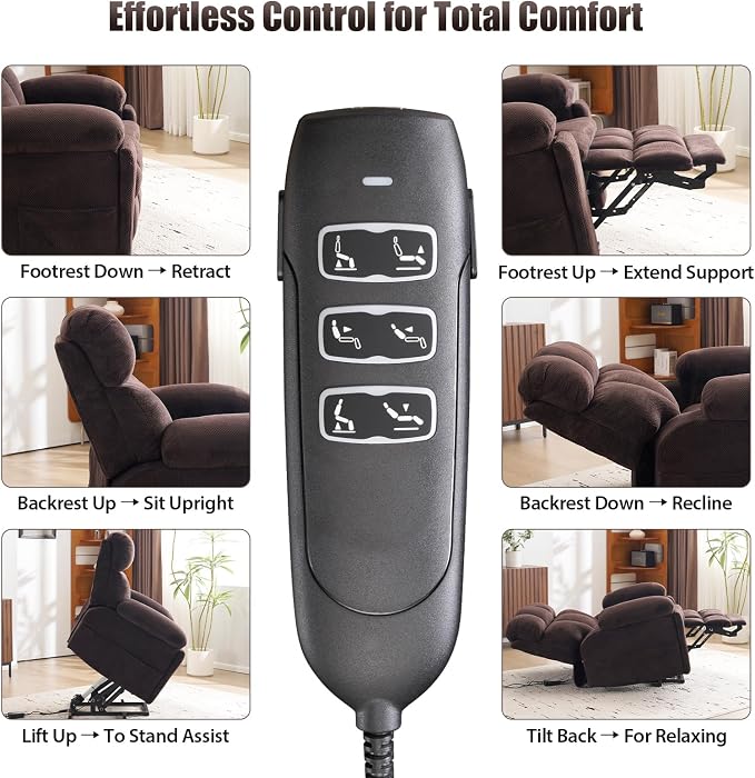 Power Lift Recliner Chair for Elderly, Dual Motor Oversized Recliner with Heat & Massage, Adjustable Headrest, Lay Flat Zero Gravity Recliner with Cup Holder, USB/Type-C Ports & Storage-Brown