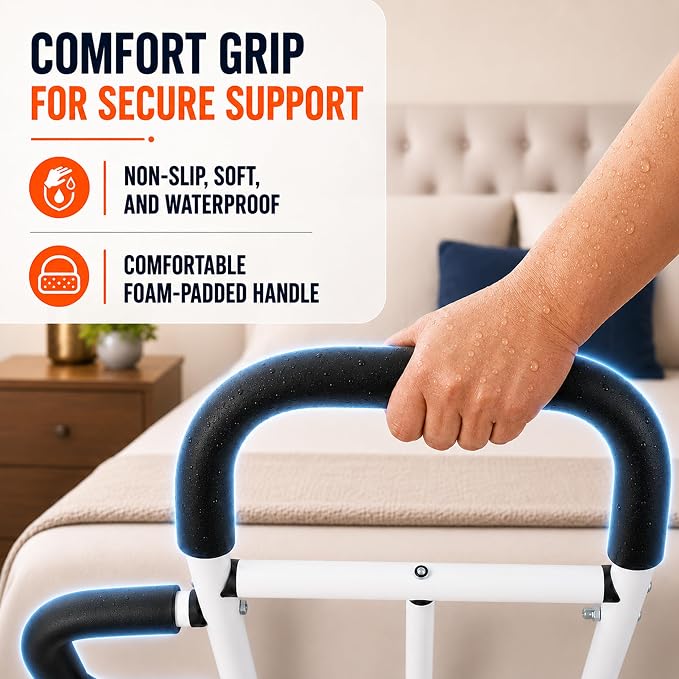 Bed Rails for Elderly, Bed Cane for Seniors, Latest ASTM Certified | 350lbs Support, Bed Cane with Side Handle, Storage Pouch, Non-Slip Padding, ASTM Approved