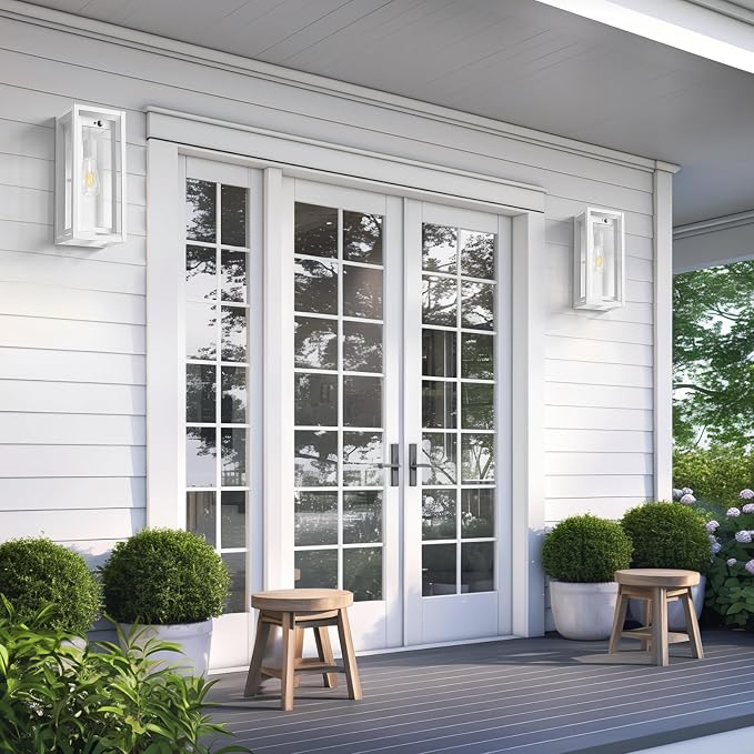 15" Motion Sensor Outdoor Wall Lights, Outdoor Sconces, 2 Pack | Dusk to Dawn, Large Size, Anti-Rust, Waterproof, Easy Installation, White Modern Exterior Lighting Fixtures for House Porch
