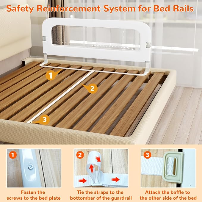 Bed Rail for Toddlers, 32 Inch Toddler Bed Rails, Bed Rail for Baby(White) | Adjustable Heights, Folding up Portable, Safe Metal Frame, For Baby, For Crib, Twin, Bunk, Full Size, Queen & King Bed