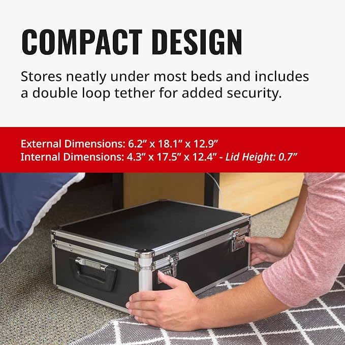 Vaultz Locking Storage Chest with Dual Combination Lock-Small Lock Box for Laptops, Tablets & Valuables, Lockable Storage Box with Code, Keyless Lockbox for Dorm, Home & Travel 18.11" x 12.99" x 6.18"
