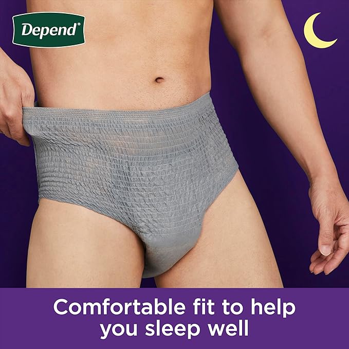 Depend Night Defense Adult Diapers, Incontinence Underwear for Men, Disposable, Overnight, Large, Grey, 72 Count, Packaging May Vary