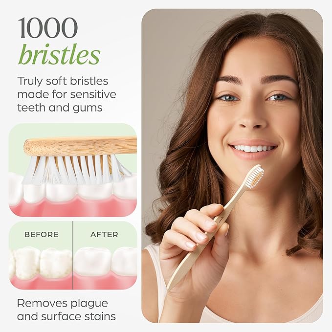 Bamboo Toothbrushes Bulk Soft Bristles (50 Pack) - Eco-Friendly, Natural Wooden Toothbrush