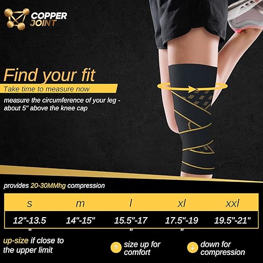 CopperJoint Pull On Knee Brace Women & Men Workout - Copper Infused Knee Sleeves for Men, Elastic Compression Knees Support Braces for Fitness, Volleyball, Basketball, Running, Sports [Small]
