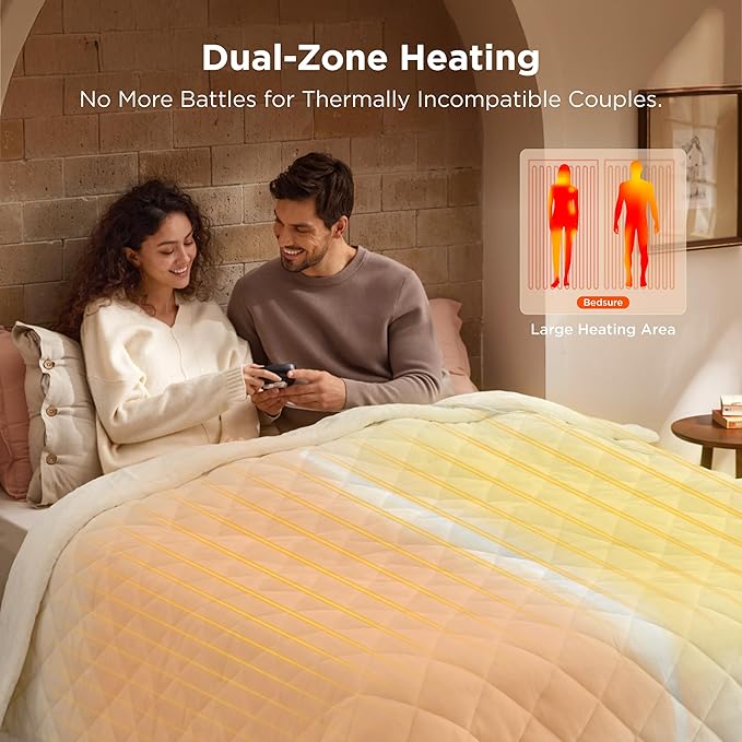 Bedsure Electric Blanket Queen Size - Dual Control Heated Weighted Blanket Queen with 10 Heat Settings, Fast Heating with 10 Time Settings (84x90 inches, Ivory)