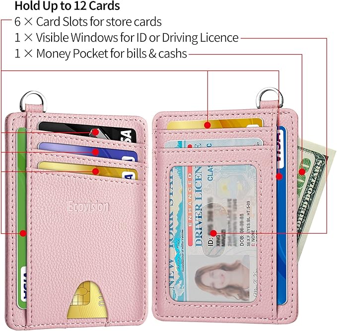 Slim Minimalist Front Pocket Wallet, RFID Blocking Credit Card Holder Wallet with Detachable D-Shackle for Men Women