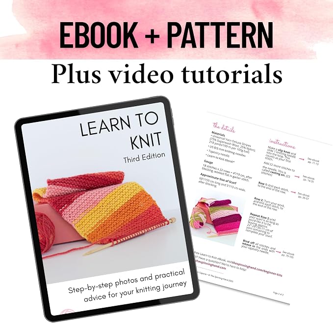 The Spinning Hand Knitting Kit for Beginners Adults – Educator-Designed, Self-Striping Wool Yarn, Bamboo Needles & Video Tutorials (Dragonfruit)