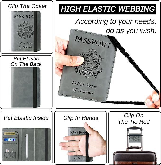 LOHASLIFE Passport Holder for Travel Essentials, Passport Cover Wallet | Leather Rfid Blocking Card Case, Travel Accessories, Vacation Luggage Must Haves, for Men Women