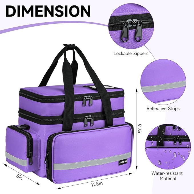 Large Pill Bottle Organizer, Double Layers Medicine Storage Bag with Lockable Zippers and Shoulder Strap,Medication Travel Bag for Prescription Bottles, Vitamins & Medical Supplies, Purple (Bag Only)