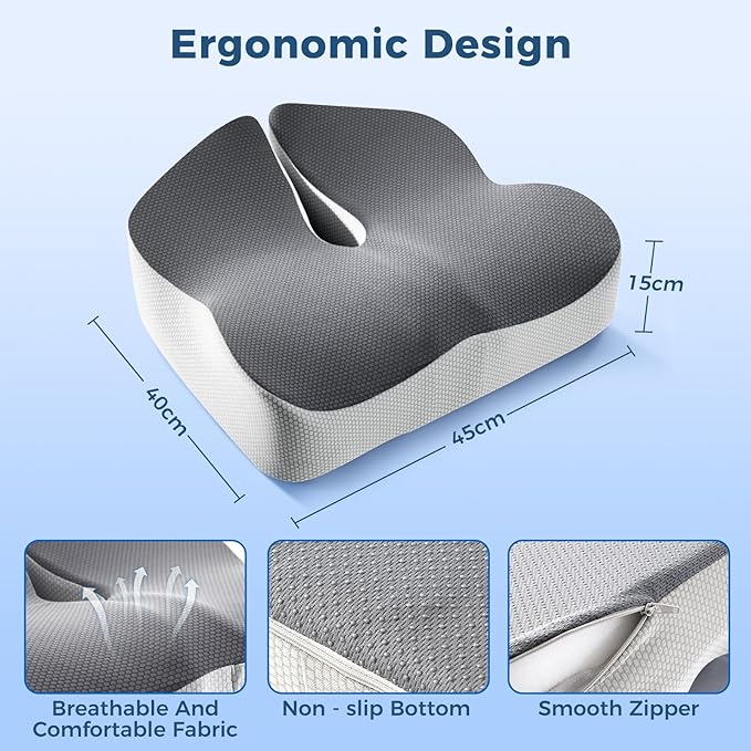 Seat Cushion for Office Chair with Adjustable Loft, Thick Memory Foam Chair Cushion for Back & Sciatica Tailbone Coccyx Pain Relief on Home Chair, Ergonomic Wheelchair Desk Pillow Hip Shaping Support