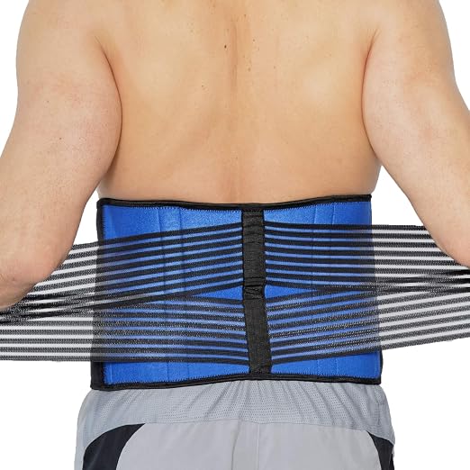 NeoTech Care Neoprene Back Brace for Men or Women - Adjustable & Breathable Lumbar Support Belt for Lower Back Pain (Blue, Size M)