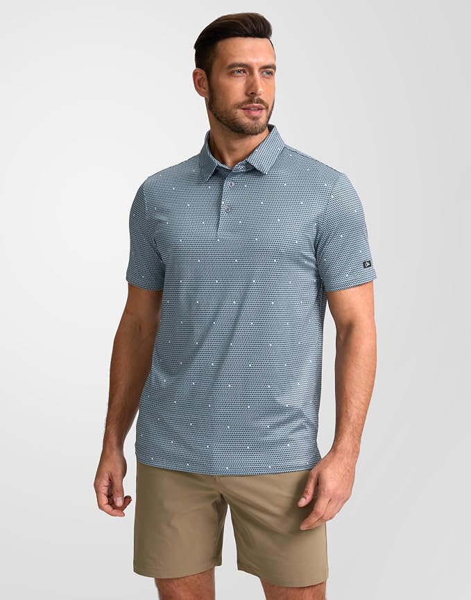Obla Mens Golf Polo Shirts Short Sleeve Dry Fit Performance Moisture Wicking Casual Print Collared Golf Shirts for Men