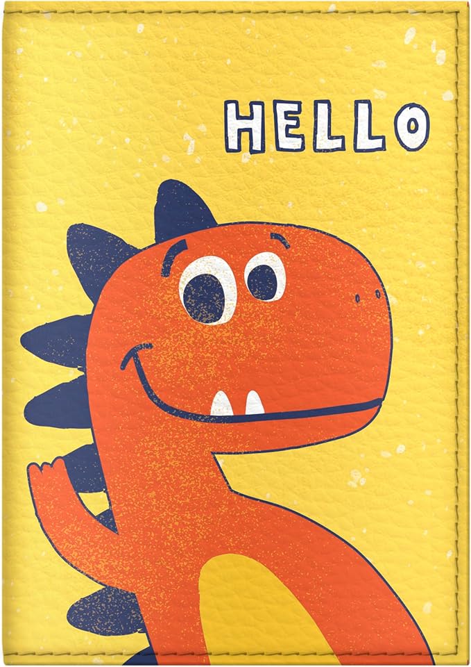 Passport Cover for Kids, Women and Men, Cute Travel Passport Holder (Hello Dino)