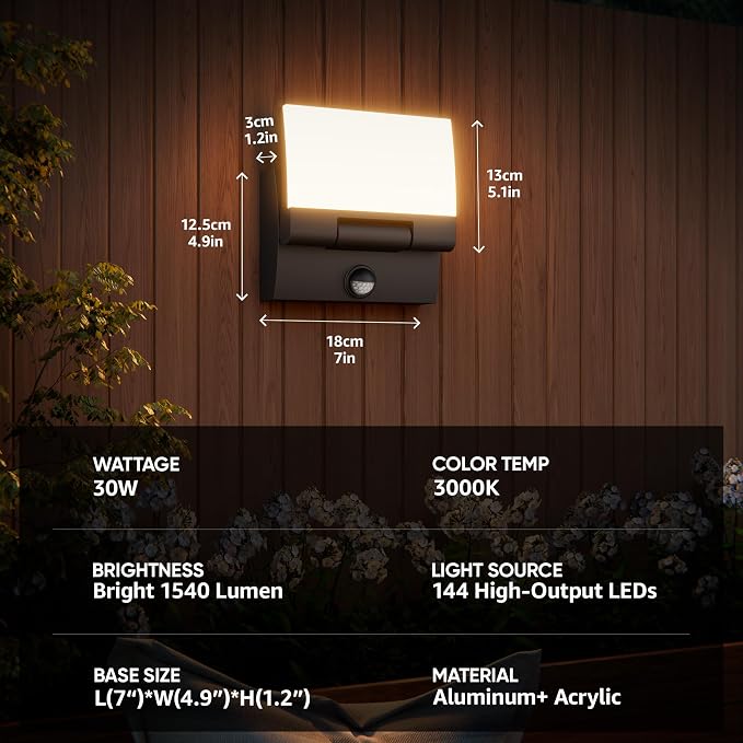 Motion Sensor LED Outdoor Wall Light 2-Pack, Rotatable Adjustable Head, IP65 Waterproof Porch Light for House Garage Patio, 3000K Warm White, Matte Black Aluminum Modern Sconce