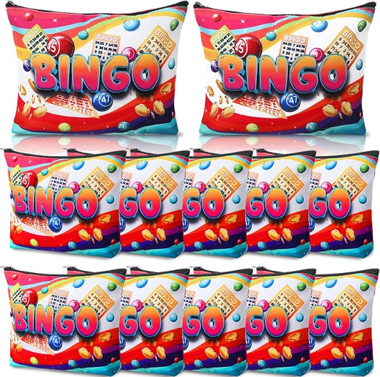12 Pcs Bingo Gifts Makeup Bags Bingo Game Lover Gifts Travel Zipper Pouch for Seniors Mom Grandma Women Players