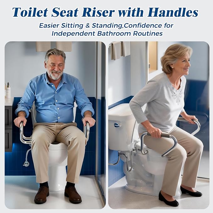 Clirass Raised Toilet Seat with Handles and Bidet Attachment,Elongated - Non-Electric Bidet with Dual Nozzles - Elevated Toilet Risers for Seniors & Limited Mobility - Easy Install & Clean
