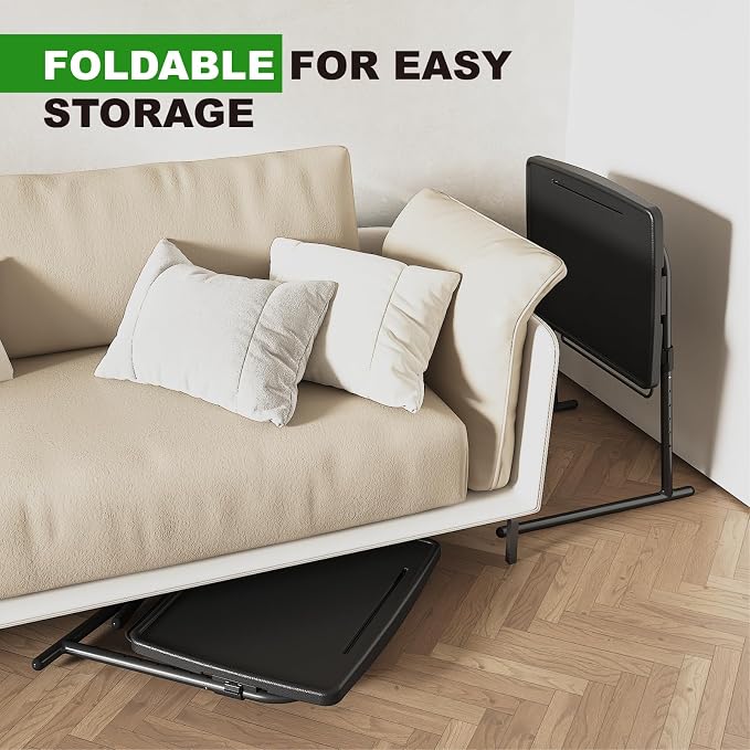 TV Tray Table with Cup Holder, Max Folding TV Dinner Tray w/6 Height & 3 Tilt Angle, Adjustable TV Trays for Eating on Couch, Large Foldable Laptop Table, Black, 16.9 x 22 x 29.1inch, 110lbs