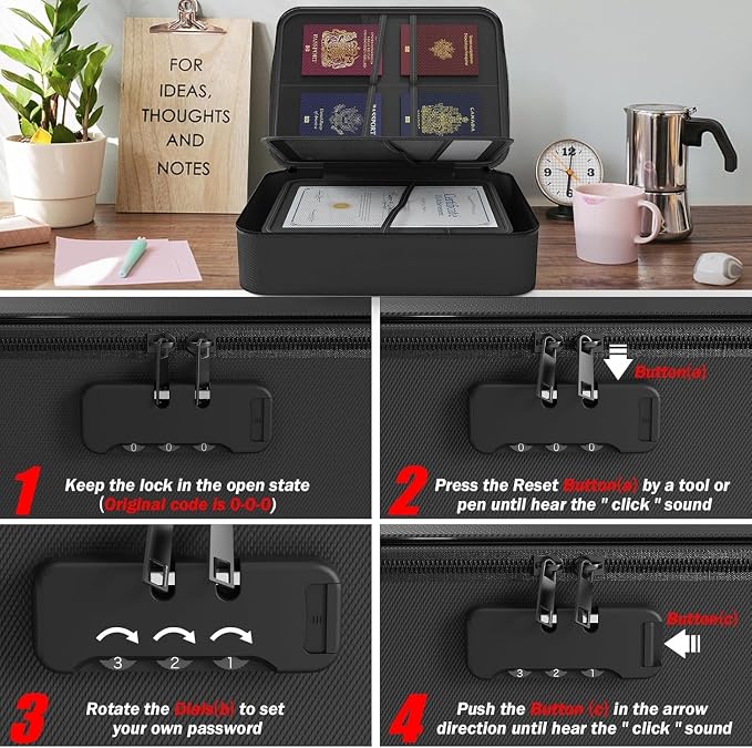 Fireproof Document Box with Lock,File Safe Bag for Home,Multi-Layer Important Document Organizer,Office Paper Storage File Folder Box for Laptop Certificates Passport,Portable Waterproof