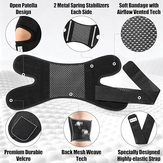 NEENCA Knee Brace for Knee Pain, Compression Knee Support with Air Mesh Fabric, Adjustable Knee Wrap with Side Stabilizers, Ultra-Soft Bandage for Elderly, Meniscus Tear, ACL, Arthritis Relief, Hiking