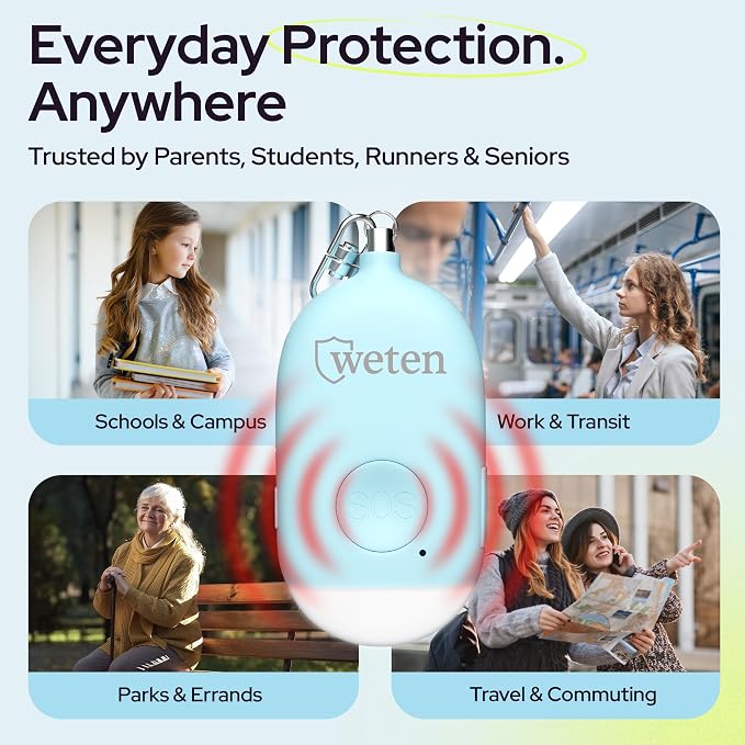 Rechargeable Personal Alarm Keychain, 130dB Siren, LED Light, Blue | Stylish Personal Safety Alert for Women to Carry, Panic Button Alarm for Security