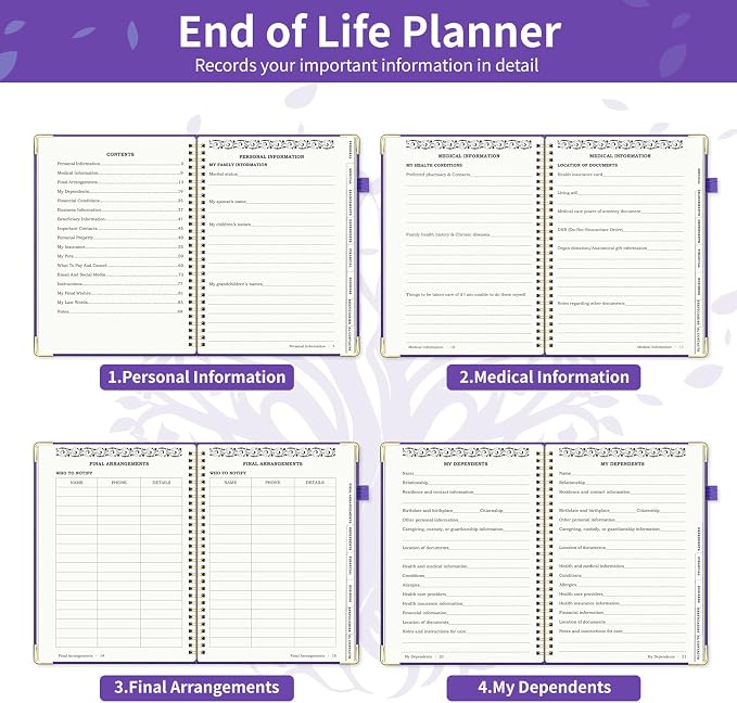End of Life Planner, Spiral Estate Planning Organizer with Tabs for Senior, I'm Dead Now What Planner for Final Arrangements & Important Affairs with Large Print, 7.9"x10.4", Purple