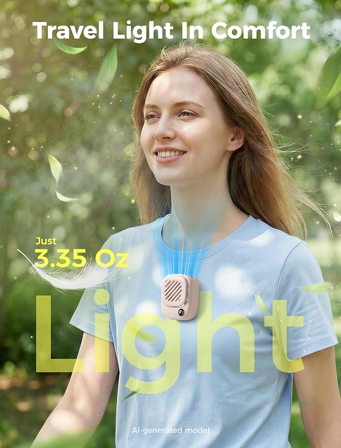 Aecooly Magnetic Neck Fan, Snap On & Go, Mini Portable Hands Free Wearable | USB Rechargeable [10H Max Cooling Time], Personal Battery Powered Fan, Pocket for Travel, Summer, Gifts for Women -Beige