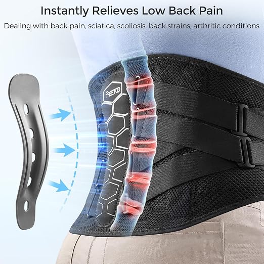 FREETOO Back Brace for Lower Back Pain Relief with Pulley System,Lumbar Support Belt for Men & Women with Lumbar Pad, Ergonomic Design and Soft Breathable 3D Knit Material,for Herniated Disc,Sciatica, Size S, Waist 26.77～33.4 inches