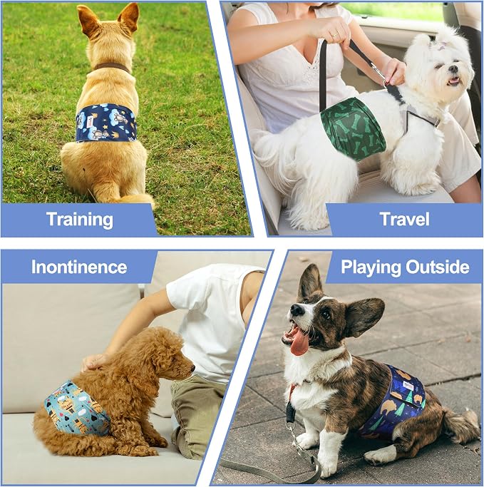 5 Pack Dog Diapers Male, Premium Belly Bands for Male Dogs, High Absorbing Male Dog Pee Wraps for Doggie in Incontinence or Excitable Urination and Training S
