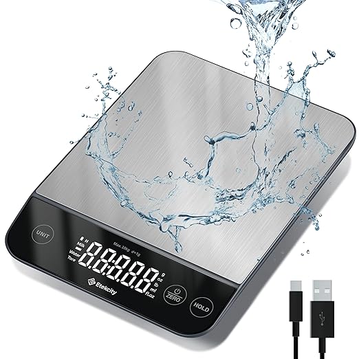 Etekcity Digital Food Kitchen Scale, Grams and Oz for Weight Loss, Baking and Cooking, 0.05oz/1g Precise Graduation,5 Weight Units, IPX6 Waterproof, USB Rechargeable,304 Stainless Steel-Silver, 22lb | Digital scale with grams & ounces, 1g precision, 5 ...