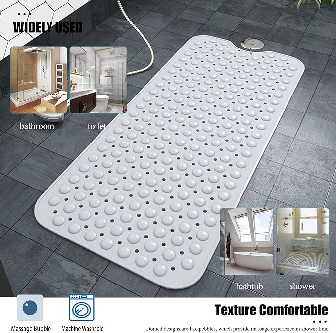 Bathtub and Shower Mats, 28 x 15 Inch Non-Slip Bath Mat, Machine Washable Bath Tub Mat with Suction Cups & Drain Holes for Bathroom, Beige
