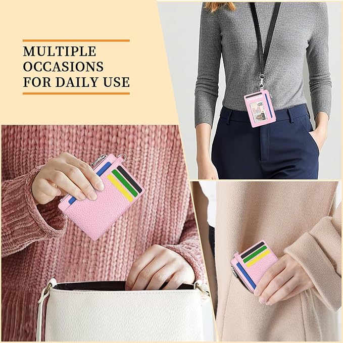 Hancynir Minimalist Slim Wallet Women Credit Card Holder, RFID Small Cute | Zipper Pocket Wallet, Thin Travel Coin Purse, Ladies Women Gifts, Key Chain Card Case, 6 Card Slots, ID Window, PU Leather