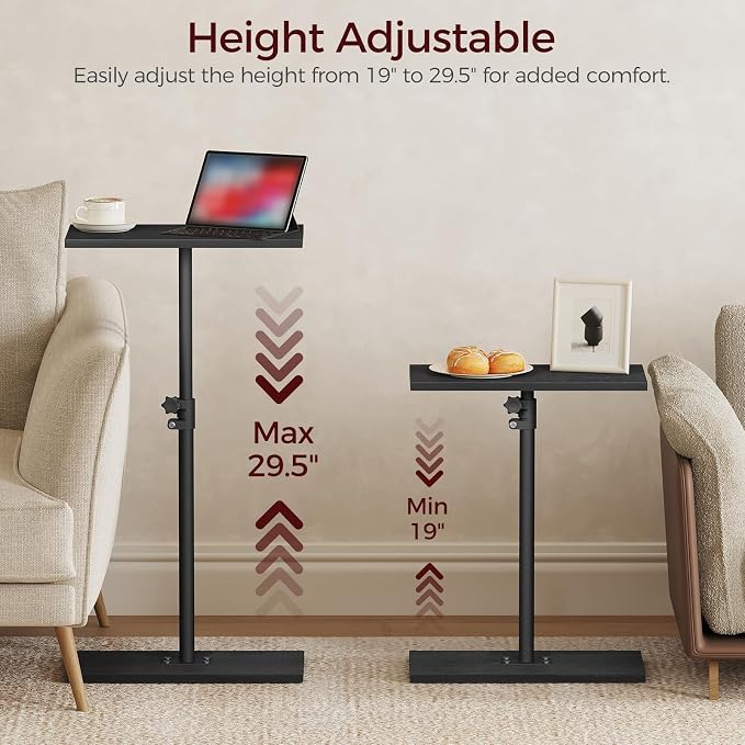 MAHANCRIS Narrow Side Table, Height Adjustable Sofa Table, Tall Couch Table | Small End Table for Small Spaces, Sturdy Wooded Nightstand, Easy Assembly, Multi-Functional, Living Room, Bedroom, Black