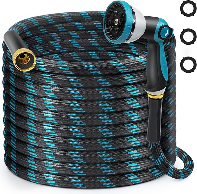 Gardentime 75FT Non-Expandable Garden Hose, Heavy Duty Flexible Water Hose with Leakproof 3/4" Fittings 10 Modes Spray Nozzle, Kink-Free, Lightweight & Durable for Yard, Lawn, Garden & Outdoor Use