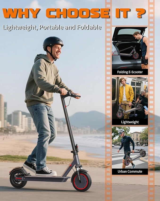 VOLPAM Electric Scooter, 350W/500W Powerful Motor, 8.5"/10" Solid Tires, 19/22Mph, 28/23/21/16 Miles Max Range, Dual Braking