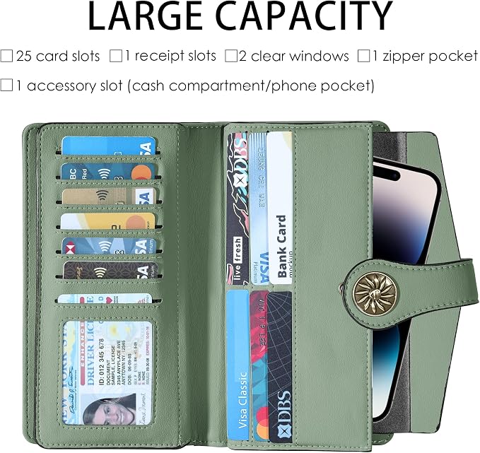 Travelambo Women's Wallet RFID Blocking Trifold Clutch Large Capacity Credit Card Holder Travel Purse