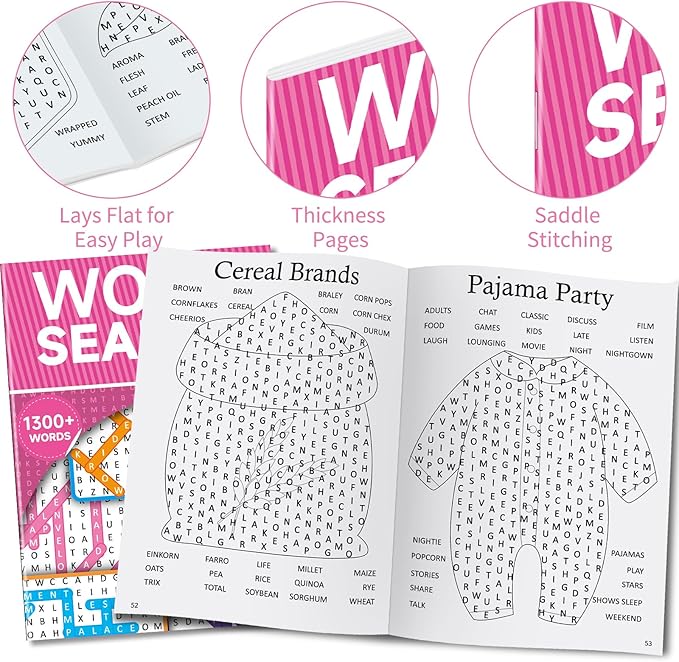 8000+ Large Print Word Search Books for Adults & Teens & Seniors, 6-Pack with 330+ Themes Puzzles Activity Books for Brain Games & Stress Relief（Innovative Shape Word Search Design）