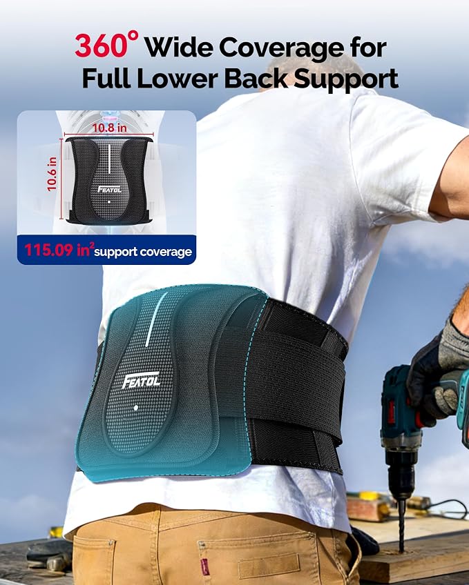 FEATOL Back Brace for Lower Back Pain Wide Coverage 360° Strong Lumbar Support with Removable Pad, Adjustable Waist Support Belt for Men Women, Size 5XL 68"-74.8"