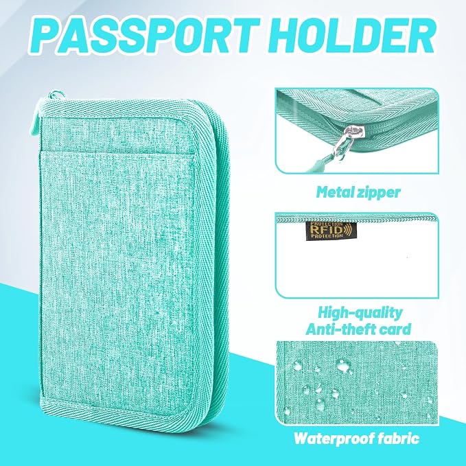 Passport Holder for Travel, RFID Blocking Wallet for Couples Men and Family | Multi-compartment organizer holds passports, cards, tickets, IDs and cash for women, couples and international family travel