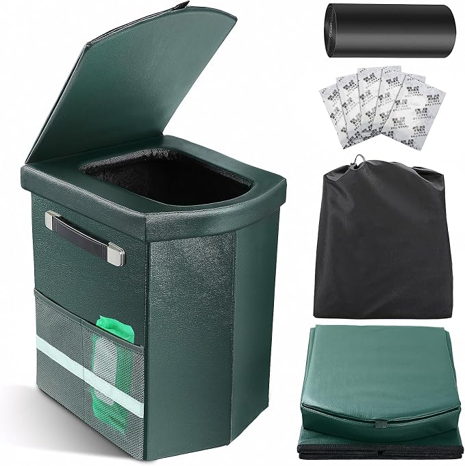 2026 Upgraded XL Portable Toilet for Adults,Tall Camping Toilet with Lid and Convenient Carry Bag, Portable Potty for Camping, Hiking, Car Travel,Truck, RV, Boating, Road Trips, Beach (Green, 16.5''H)